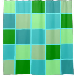 Beachy Blue und Green Squares Duschvorhang