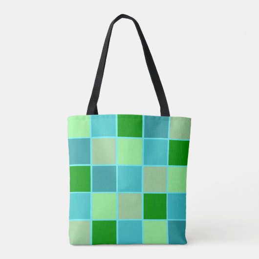 Beachy Blue und Green Squares Tasche (Rückseite)