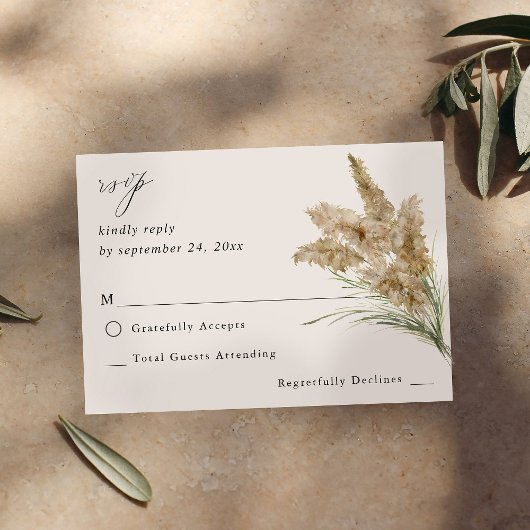 Beachy Boho Pampas Grass on Meal UAWG RSVP Karte