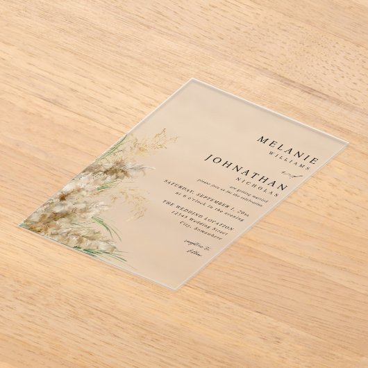 Beachy Boho Pampas Grass Wedding 2 Acryleinladungen (Ablage )