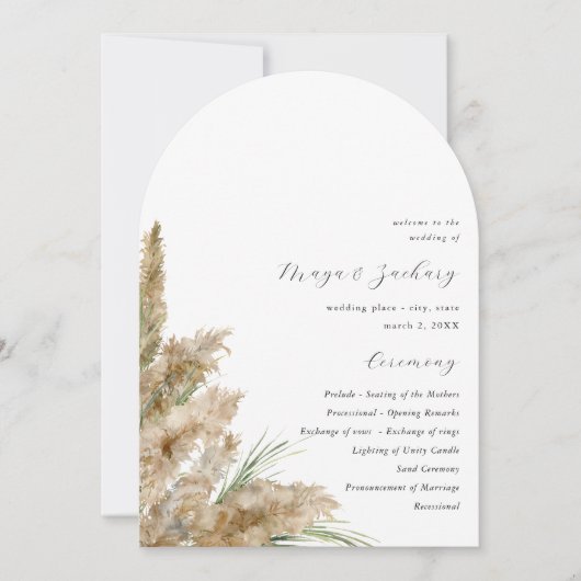Beachy Boho Pampas Grass Wedding Program Arch Einladung (Vorderseite)