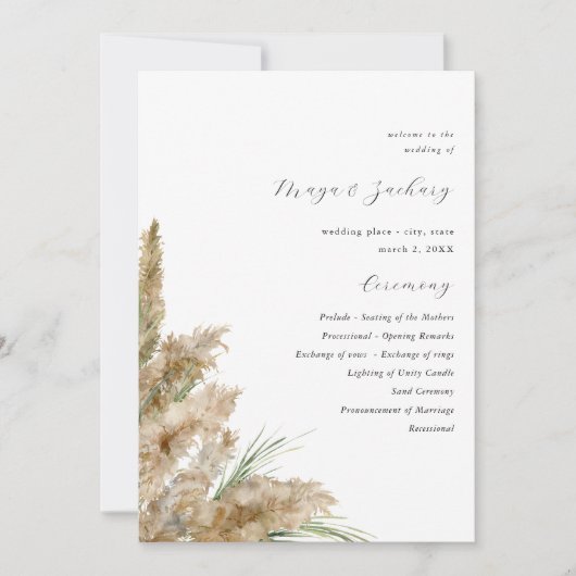 Beachy Boho Pampas Grass Wedding Programm (Vorderseite)
