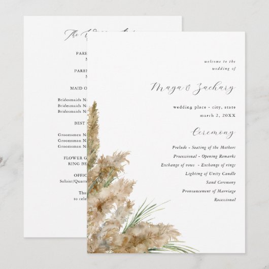 Beachy Boho Pampas Grass Wedding Programm (Vorne/Hinten)