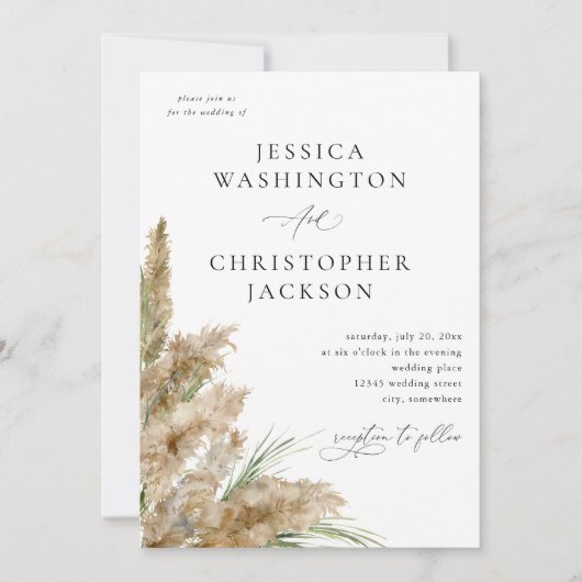 Beachy Boho Pampas Grass Wedding V2 Einladung (Vorderseite)