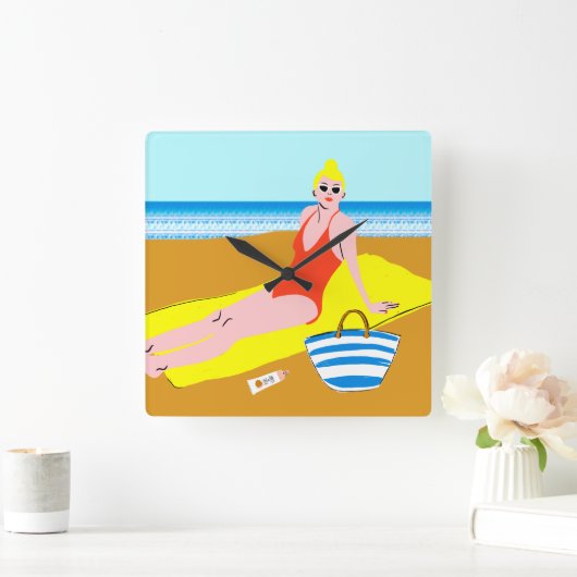 Beachy Keen - Gelb Quadratische Wanduhr (Zuhause)