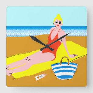 Beachy Keen - Gelb Quadratische Wanduhr