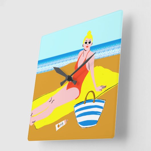 Beachy Keen - Gelb Quadratische Wanduhr (Winkel)