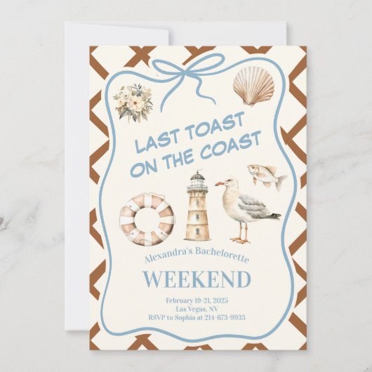 Beachy Lighthouse Lifesaver Coastal Bachelorette Einladung (Vorderseite)