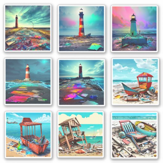 Beachy Lighthouses and Boats Aufkleber (Vorderseite)