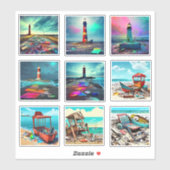 Beachy Lighthouses and Boats Aufkleber (Blatt)