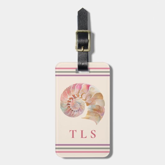 Beachy Monogram Nautilus Tote with Stylish Stripes Gepäckanhänger (Vorderseite vertikal)