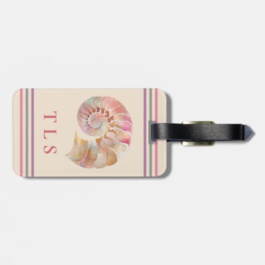 Beachy Monogram Nautilus Tote with Stylish Stripes Gepäckanhänger (Rückseite horizontal)