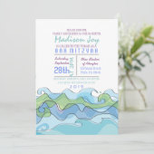 BEACHY Ocean Wave Bar Bat Mitzvah Einladung (Stehend Vorderseite)