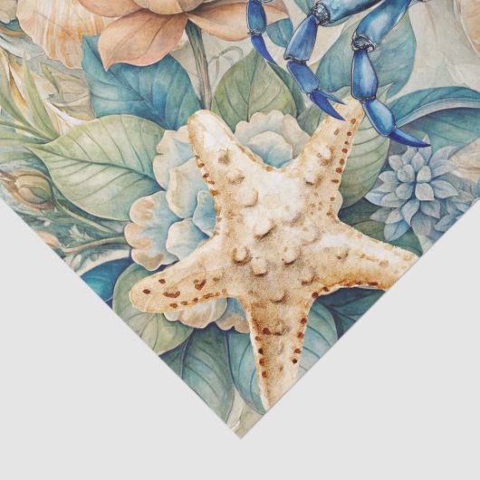 Beachy Pastel  Blue Crab & Shells Decoupage  Seidenpapier (Detail)