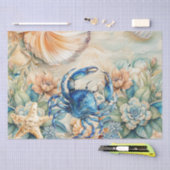 Beachy Pastel  Blue Crab & Shells Decoupage  Seidenpapier (Handwerk)