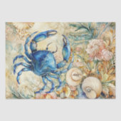 Beachy Pastel  Blue Crab & Shells Decoupage  Seidenpapier (Vorderseite)