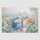 Beachy Pastel  Blue Crab & Shells Decoupage  Seidenpapier (Vorderseite)