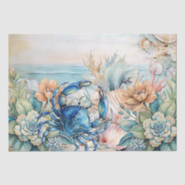Beachy Pastel  Blue Crab & Shells Decoupage  Seidenpapier
