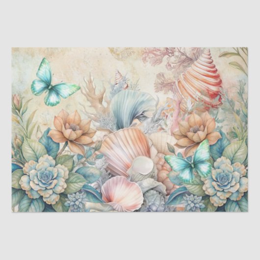Beachy Pastel Butterflies &  Seashells Decoupage  Seidenpapier (Vorderseite)