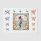 Beachy Pastel  Floral Mermaid & Shells Decoupage  Seidenpapier (Vorderseite)