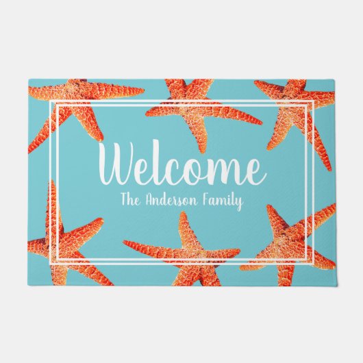 Beachy roter Starfish-Willkommens-u. Fußmatte (Vorderseite)