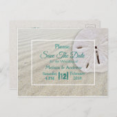 Beachy Sand Dollar Themed Wedding Save the Date Ankündigungspostkarte (Vorne/Hinten)