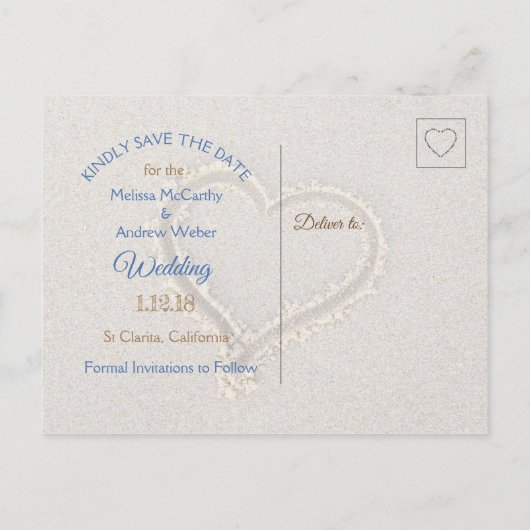 Beachy Sand Dollar Themed Wedding Save the Date Ankündigungspostkarte (Rückseite)