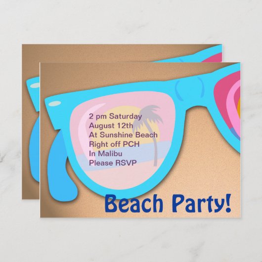Beachy Shades Beach Party Time Einladung (Vorne/Hinten)