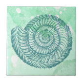 Beachy Spiral Seashell Blue Watercolor Fliese (Vorderseite)