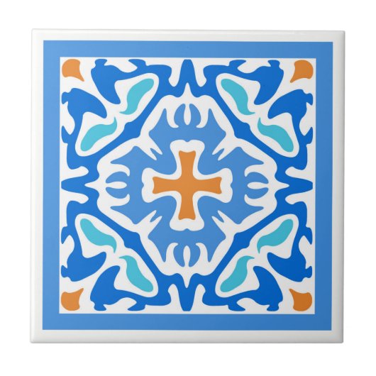 Beachy Summer Blue Spanish mit Orange Accent Fliese (Vorderseite)