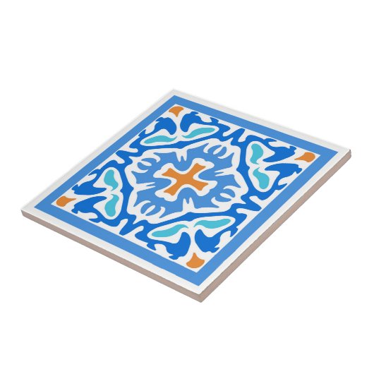 Beachy Summer Blue Spanish mit Orange Accent Fliese (Seite)