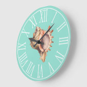 Beachy Tritonshorn-Muschel-u. Seeglas-Grün Große Wanduhr (Winkel)
