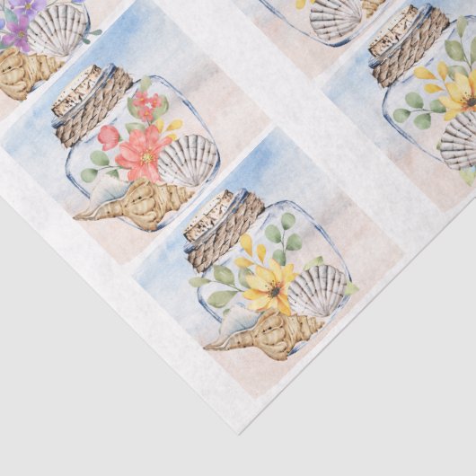 Beachy Watercolor Florals & Seashells Decoupage  Seidenpapier (Detail)