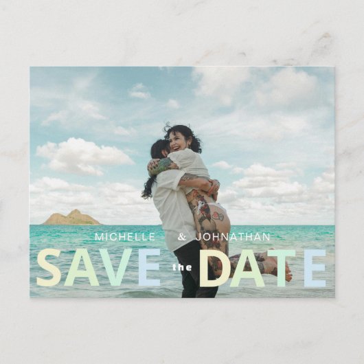 Beachy Wedding Save the Date Foto QR Code Postkarte (Vorderseite)