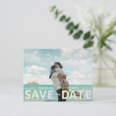 Beachy Wedding Save the Date Foto QR Code Postkarte (Stehend Vorderseite)