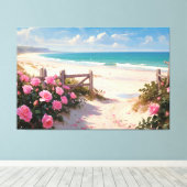 *~* Beachzaun Rose TV2 Stretched Canvas Print Leinwanddruck (Insitu (Holzboden))