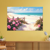 *~* Beachzaun Rose TV2 Stretched Canvas Print Leinwanddruck (Insitu (Wohnzimmer))