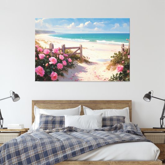 *~* Beachzaun Rose TV2 Stretched Canvas Print Leinwanddruck (Insitu (Schlafzimmer))