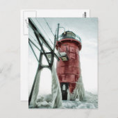 Beacon Frozen Red South Haven Leuchtturm Winter Postkarte (Vorne/Hinten)