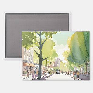 Beacon Street Sommer   Boston, MA Aquarell Magnet