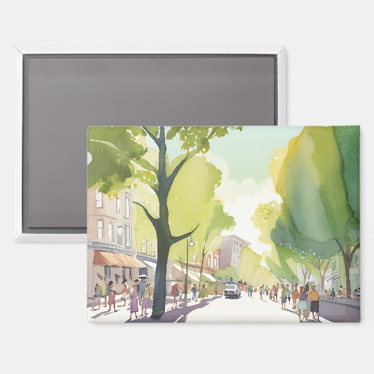 Beacon Street Summer | Boston, MA Watercolor Magnet (Vorderseite/Rückseite)