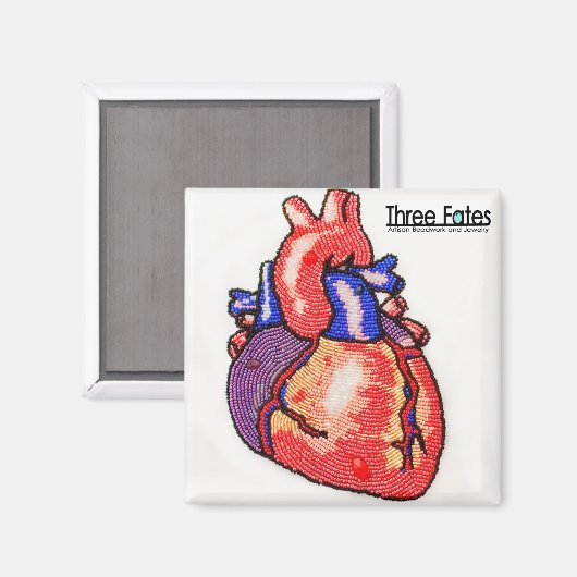 Beaded Anatomic Human Heart Square Magnet (Vorderseite/Rückseite)