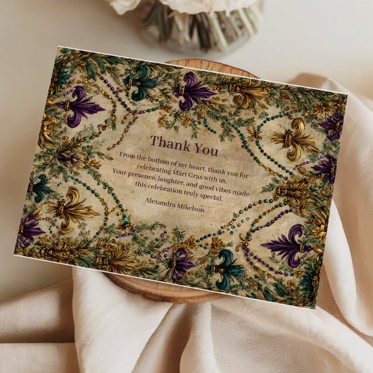 Beaded Fleur-de-Lis Mardi Gras Masquerade Dankeskarte