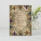 Beaded Fleur-de-Lis Mardi Gras Masquerade Einladung (Stehend Vorderseite)