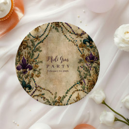 Beaded Fleur-de-Lis Mardi Gras Masquerade Pappteller