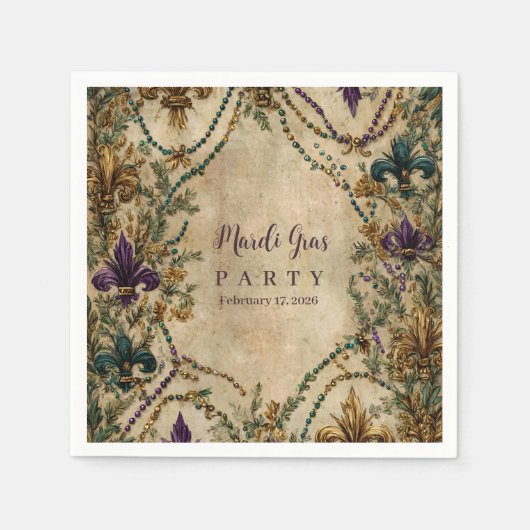 Beaded Fleur-de-Lis Mardi Gras Masquerade Serviette (Vorderseite)