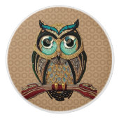 Beaded Owl - Art Deco Türkis und Goldperlen Keramikknauf (Vorderseite)