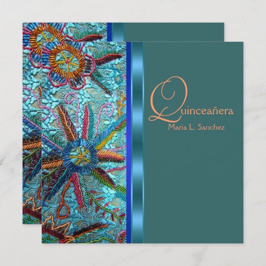 Beaded Türkise Blue Orange Quinceanera Einladung (Vorne/Hinten)