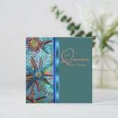 Beaded Türkise Blue Orange Quinceanera Einladung (Stehend Vorderseite)