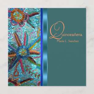 Beaded Türkise Blue Orange Quinceanera Einladung